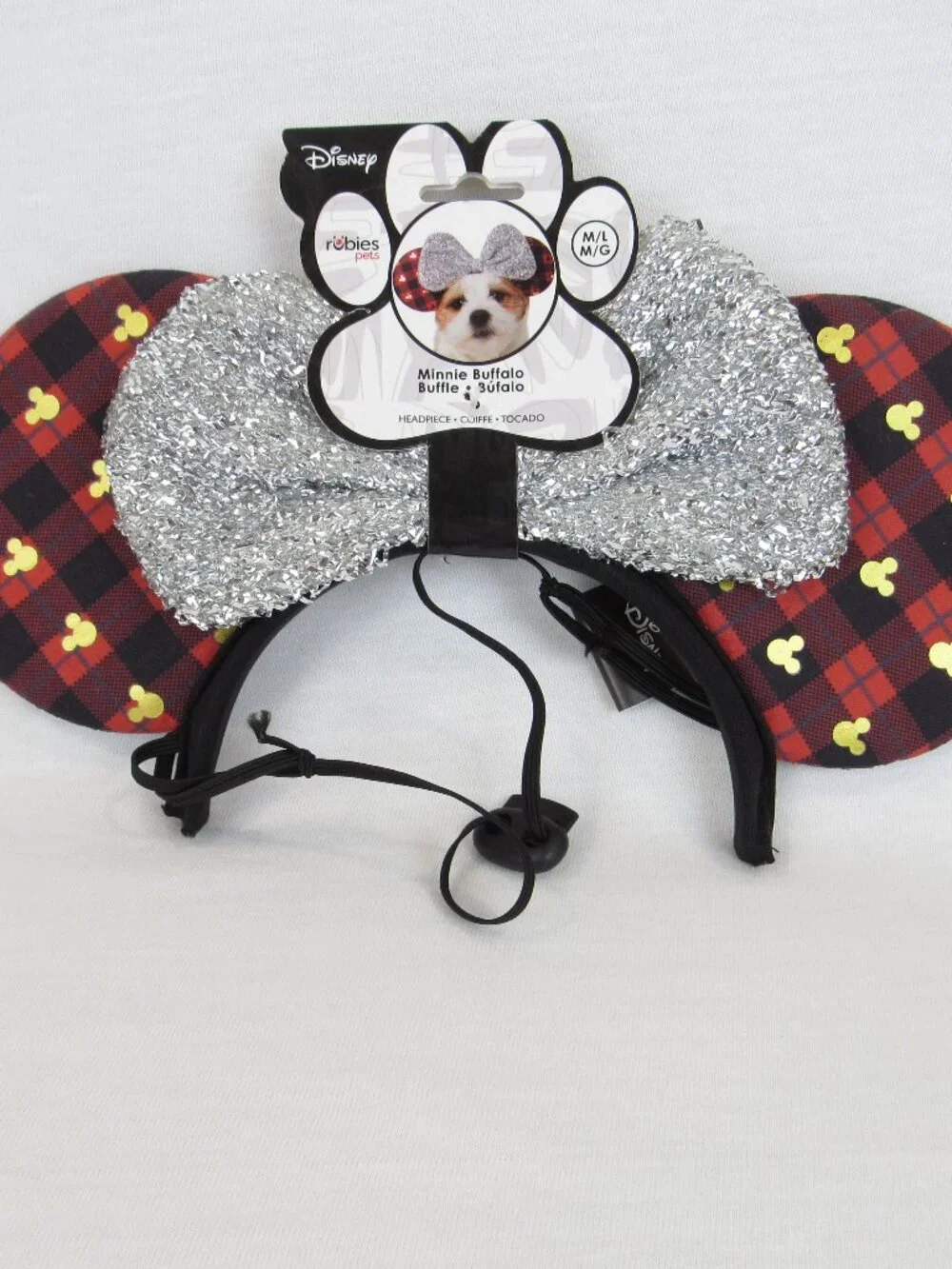 Dog Disney Rubies Pets Buffalo Plaid Minnie Ears Pooch Headpiece Size M/L